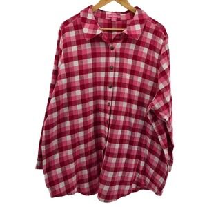 Woman Within 2X 26/28 Red Plaid‎ Flannel Button Front Shirt Cozy Comfy Cabincore